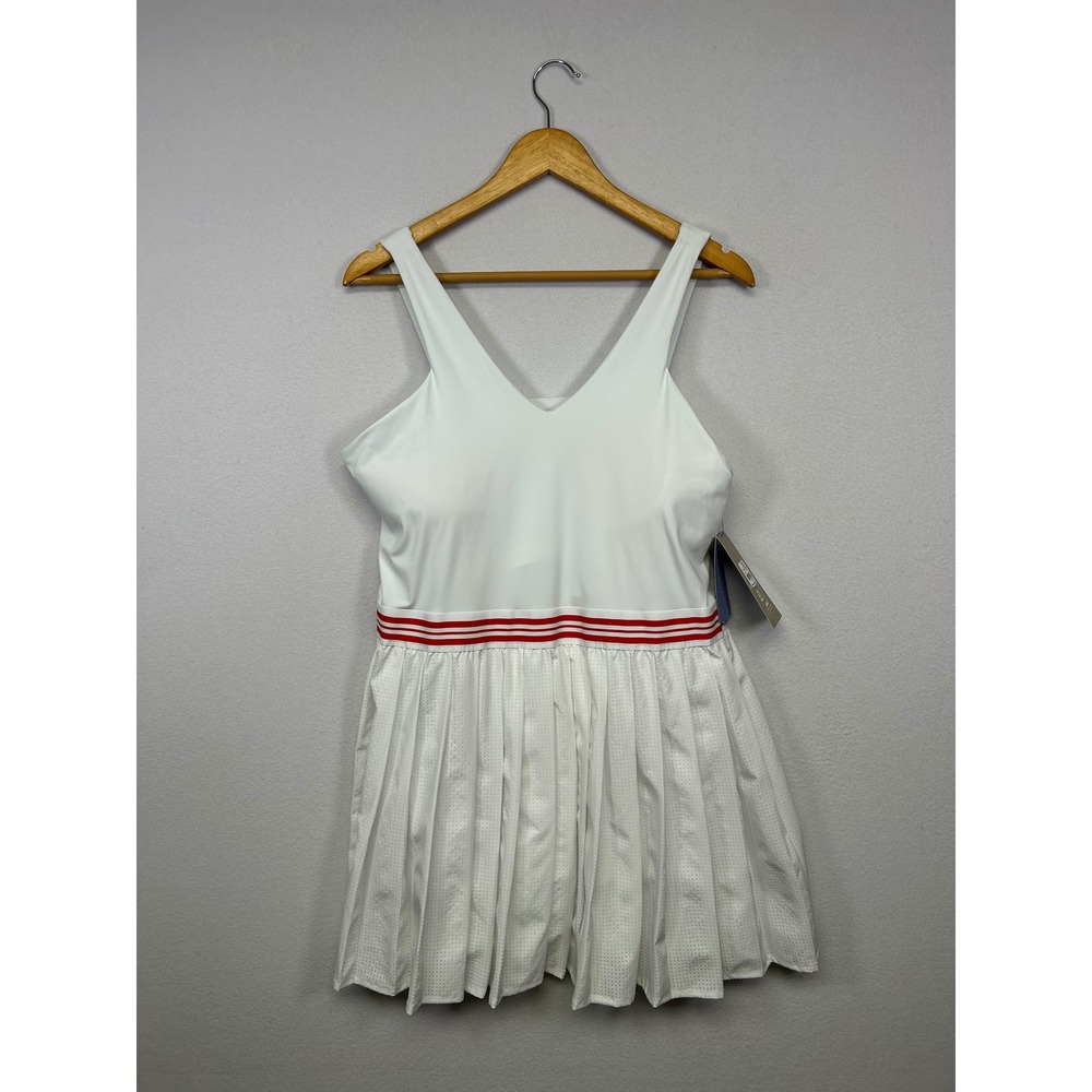 Tenniscore Avia Women XXL NWT Wht Red Striped Pleated Mesh Athletic Tennis Dress